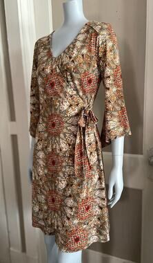 CATO Boho Faux Wrap Dress w/Flared Sleeves sz S